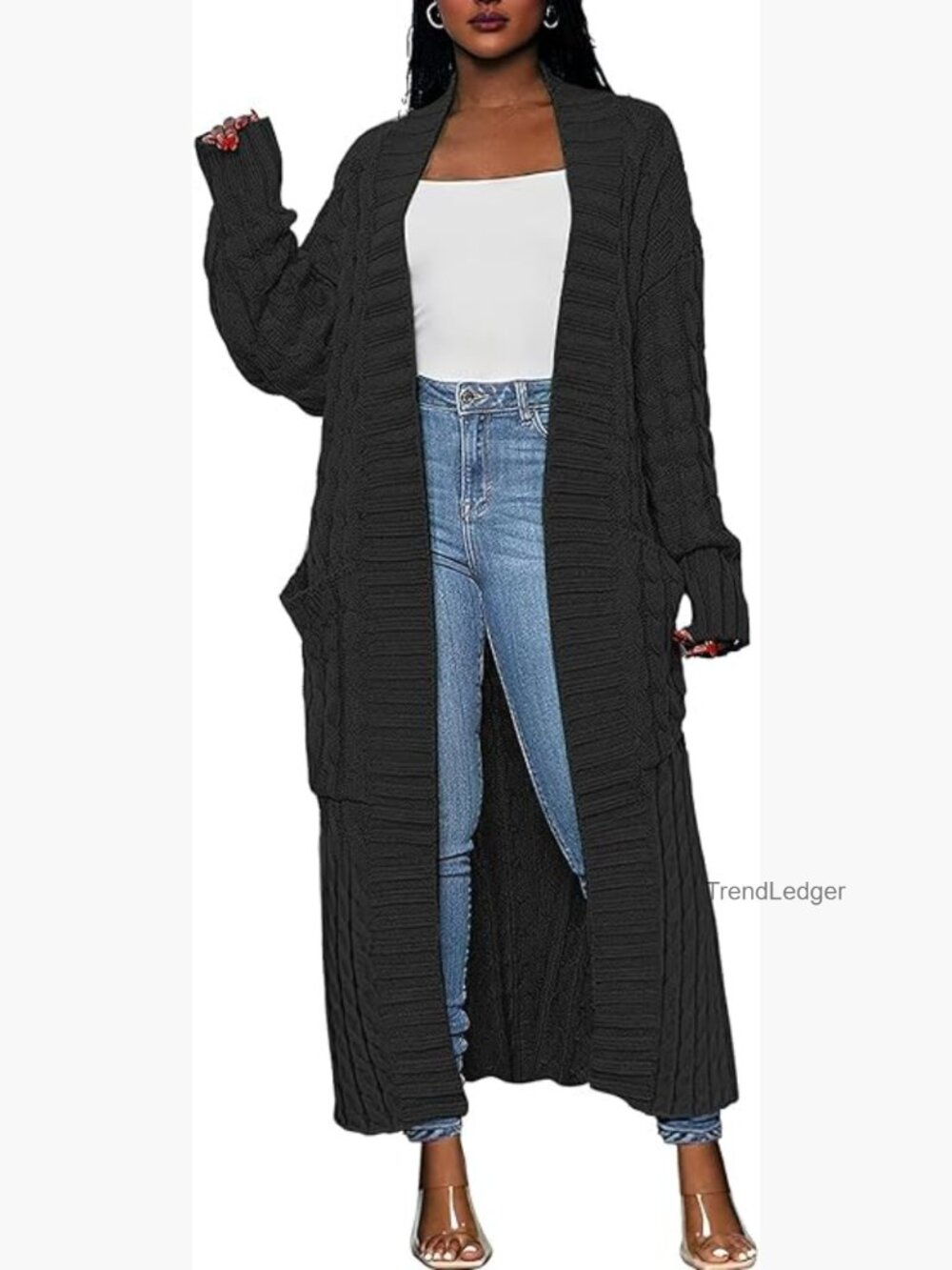 Womens Long Cardigan Open Front Cable Knit Maxi Sweater Coat